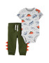 Carter's Set de body si pantaloni din bumbac - 2 piese baieti cu imprimeu dinozauri Gri/verde militar/oranj mandarina - Pled.ro