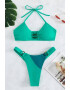 EFAYN.RO Costum de baie dama 2 piese model minimalist cu accesorii sutien prindere dupa gat si chilot decupaj tanga detaliu de contrast tematica hot bikini summer EFAYN - Pled.ro