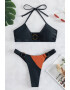 EFAYN.RO Costum de baie dama 2 piese model minimalist cu accesorii sutien prindere dupa gat si chilot decupaj tanga detaliu de contrast tematica hot bikini summer EFAYN - Pled.ro