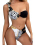 EFAYN.RO Costum de baie dama 2 piese sutien cu prindere pe un umar si accesoriu chilot brazilian imprimeu animal print EFAYN - Pled.ro