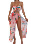 EFAYN.RO Costum de baie dama 3 piese model vesel cu imprimeu floral top tip bustiera chilot talie inalta si coverup tip fusta asortata tematica I love flowers EFAYN - Pled.ro