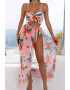 EFAYN.RO Costum de baie dama 3 piese model vesel cu imprimeu floral top tip bustiera chilot talie inalta si coverup tip fusta asortata tematica I love flowers EFAYN - Pled.ro