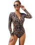 EFAYN.RO Costum de baie intreg maneca lunga inchidere cu fermoar slip brazilian decupaj lateral imprimeu animal print EFAYN - Pled.ro