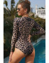 EFAYN.RO Costum de baie intreg maneca lunga inchidere cu fermoar slip brazilian decupaj lateral imprimeu animal print EFAYN - Pled.ro