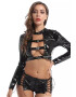 EFAYN.RO Lenjerie sexy dama set 2 piese bluza scurta cu maneci lungi inchidere la spate cu fermoar catarame la decolteu si pantaloni scurti cu prindere tip corset model electrizant dominator EFAYN - Pled.ro