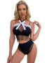 EFAYN.RO Lenjerie sexy dama set 2 piese top scurt cu franjuri detaliu de contrast si chilot talie inalta model semitransparent senzual EFAYN - Pled.ro