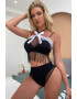 EFAYN.RO Lenjerie sexy dama set 2 piese top scurt cu franjuri detaliu de contrast si chilot talie inalta model semitransparent senzual EFAYN - Pled.ro