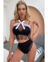 EFAYN.RO Lenjerie sexy dama set 2 piese top scurt cu franjuri detaliu de contrast si chilot talie inalta model semitransparent senzual EFAYN - Pled.ro