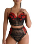 EFAYN.RO Lenjerie sexy dama set 2 piese top tip corset si chiloti cu talie inalta model flori romantice EFAYN - Pled.ro