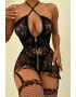 EFAYN.RO Lenjerie sexy dama set 3 piese rochie mulata cu fermoar si portjartiere chilot tanga si ciorapi plasa asortati model animal print EFAYN - Pled.ro