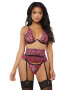 EFAYN.RO Lenjerie sexy dama set 3 piese sutien cupe triunghiulare portjartier tip corset si chilot tanga model delicat tematica fantezie pink EFAYN - Pled.ro