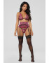 EFAYN.RO Lenjerie sexy dama set 3 piese sutien cupe triunghiulare portjartier tip corset si chilot tanga model delicat tematica fantezie pink EFAYN - Pled.ro