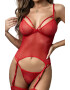 EFAYN.RO Lenjerie sexy dama set 3 piese top cu detaliu la decolteu jartiere si chilot tanga model plasa sexy EFAYN - Pled.ro