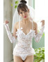 EFAYN.RO Lenjerie sexy dama set 4 piese top cu bretele subtiri voal manusi si chilot decupaj tanga model mireasa delicata tematica bride for the night EFAYN - Pled.ro