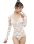 EFAYN.RO Lenjerie sexy dama set 4 piese top cu bretele subtiri voal manusi si chilot decupaj tanga model mireasa delicata tematica bride for the night EFAYN - Pled.ro