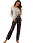 EFAYN.RO Pijama dama set 2 piese bluza maneca lunga si pantalon lung imprimeu pisica vesela model “bonjour” EFAYN - Pled.ro