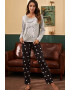 EFAYN.RO Pijama dama set 2 piese bluza maneca lunga si pantalon lung imprimeu pisica vesela model “bonjour” EFAYN - Pled.ro