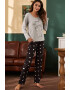 EFAYN.RO Pijama dama set 2 piese bluza maneca lunga si pantalon lung imprimeu pisica vesela model “bonjour” EFAYN - Pled.ro