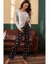 EFAYN.RO Pijama dama set 2 piese bluza maneca lunga si pantalon lung imprimeu pisica vesela model “bonjour” EFAYN - Pled.ro