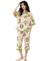 EFAYN.RO Pijama dama set 2 piese bluza maneca scurta cu dublura la piept si pantaloni trei sferturi model cu elemente din natura tematica I love nature EFAYN - Pled.ro