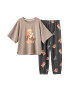 EFAYN.RO Pijama dama set doua piese bluza maneca scurta cu umar cazut margini rotunde in partea jos si pantaloni lungi model cu ursulet cute tematica I sleep with my teddy EFAYN - Pled.ro