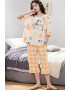 EFAYN.RO Pijama dama set doua piese bluza maneca scurta si pantaloni trei sferturi model cu fructe deliciose tematica tasty fruits EFAYN - Pled.ro