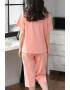 EFAYN.RO Pijama dama set doua piese bluza maneca scurta si pantaloni trei sferturi model minimalist simplu delicat tematica be cozy EFAYN - Pled.ro