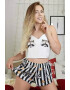 EFAYN.RO Pijama dama sexy set 2 piese top bretele subtiri si pantalon scurt cu imprimeu ratoni EFAYN - Pled.ro