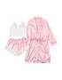 EFAYN.RO Set 3 piese lenjerie tip pijama sexy satin si dantela halat bustiera si pantalon scurt EFAYN RO - Pled.ro