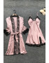 EFAYN.RO Set pijama 4 piese satin si dantela halat rochie maieu si chilot tip pantalon scurt EFAYN RO - Pled.ro