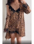 EFAYN.RO Set pijama 4 piese satin si dantela imprimeu animal print - Pled.ro