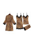 EFAYN.RO Set pijama 4 piese satin si dantela imprimeu animal print - Pled.ro