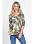 Eranthe 888143224-Bluza IE Dama cu Maneca 3 sferturi model Floral alb cu verde - Pled.ro