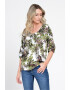 Eranthe 888143224-Bluza IE Dama cu Maneca 3 sferturi model Floral alb cu verde - Pled.ro