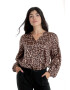 Eranthe 888144258-Bluza Dama cu Decolteu in V Satin Leopard Maro - Pled.ro