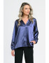 Eranthe Bluza de dama cu fundita lata satin indigo - Pled.ro