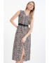 GreenPoint Rochie din amestec de in cu animal print si buzunare laterale - Pled.ro