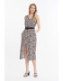 GreenPoint Rochie din amestec de in cu animal print si buzunare laterale - Pled.ro