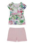 GUESS Set din bumbac de pantaloni scurti si bluza cu maneci scurte evazate cu imprimeu tropical - 2 piese - Pled.ro