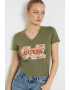 GUESS Tricou cu decolteu in V si imprimeu logo - Pled.ro