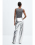 Mango Pantaloni ampli cu aspect metalic Silver - Pled.ro