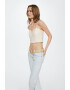 Mango Top crop din amestec de in cu bretele inguste Tinny - Pled.ro