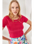 Olalook Bluza crop cu maneci scurte si aspect striat - Pled.ro