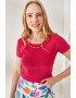 Olalook Bluza crop cu maneci scurte si aspect striat - Pled.ro