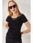 Olalook Bluza crop cu maneci scurte si aspect striat - Pled.ro