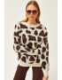 Olalook Pulover cu decolteu la baza gatului si animal print - Pled.ro