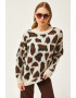 Olalook Pulover cu decolteu la baza gatului si animal print - Pled.ro