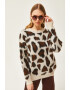 Olalook Pulover cu decolteu la baza gatului si animal print - Pled.ro