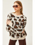 Olalook Pulover cu decolteu la baza gatului si animal print - Pled.ro