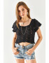 Olalook Tricou crop cu perforatii - Pled.ro